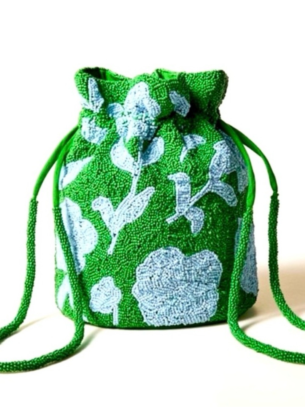 kate spade x target Green & Blue Beaded Floral Drawstring Mini Bag